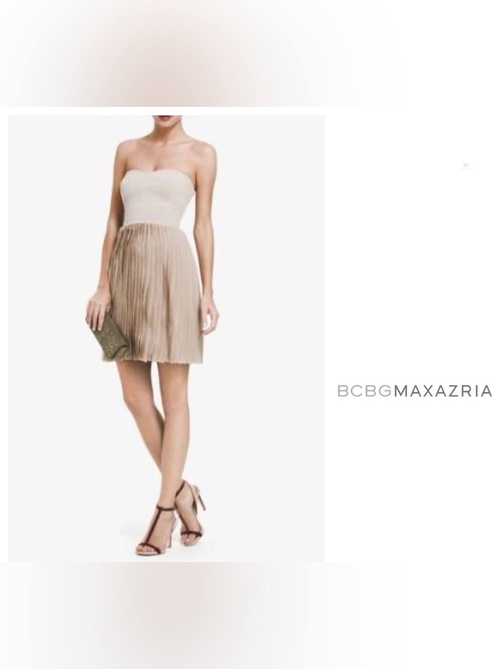 BCBG MAXAZRIA Pleated Mini Dress Beige Taupe Dusty Pink, size 0